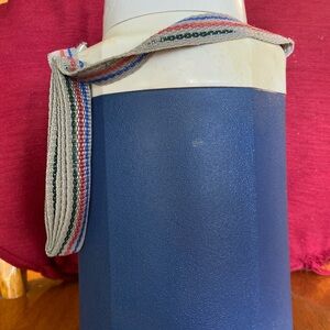 Vintage Coleman Canteen Blue With Adjustable Multicolor Retro Strap 3pc USA